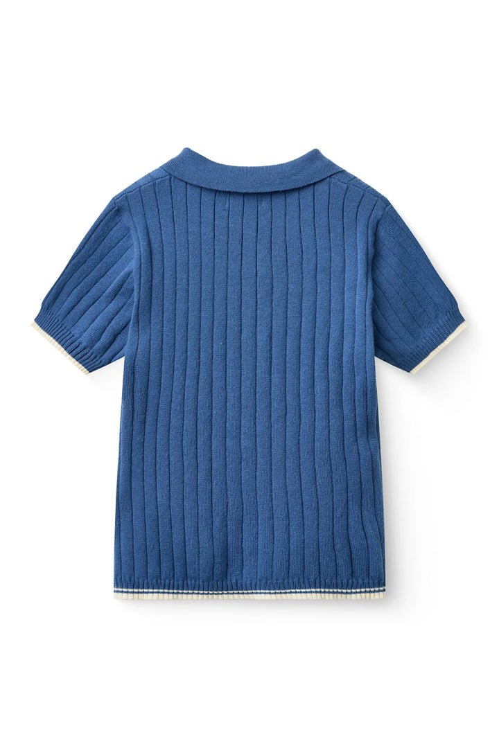 241-000-301 RIB KNITTED POLO - SHARP BLUE/CREAM COMB