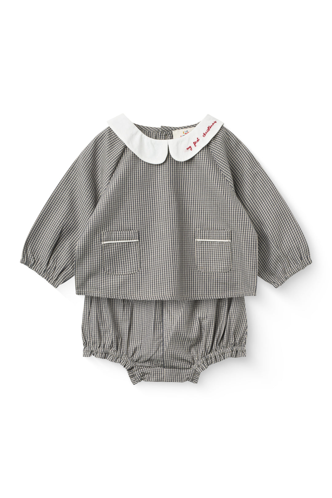 241-220-306-1 CHECK BABY SET W. EMBROIDERY - GREY CHECK COMB