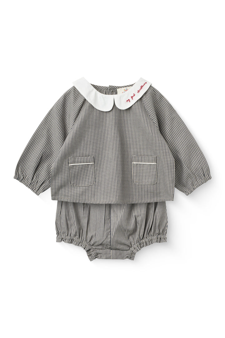 241-220-306-1 CHECK BABY SET W. EMBROIDERY - GREY CHECK COMB