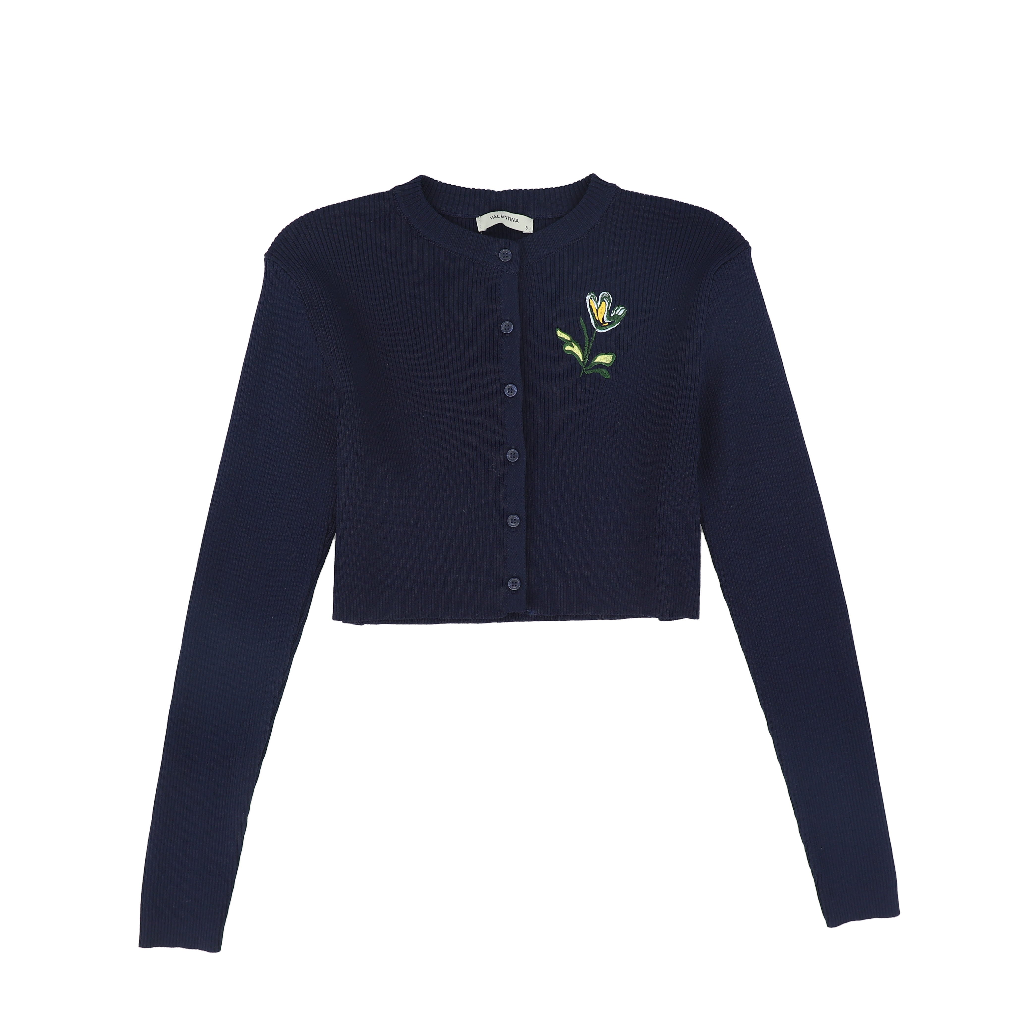C-24658-Ribbed Knit Embroidered Cardigan Navy – whoopikids