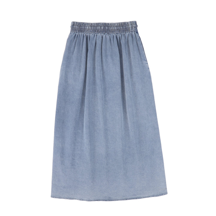 C-24672-Rope Drawstring Maxi Skirt-LT Blue Denim