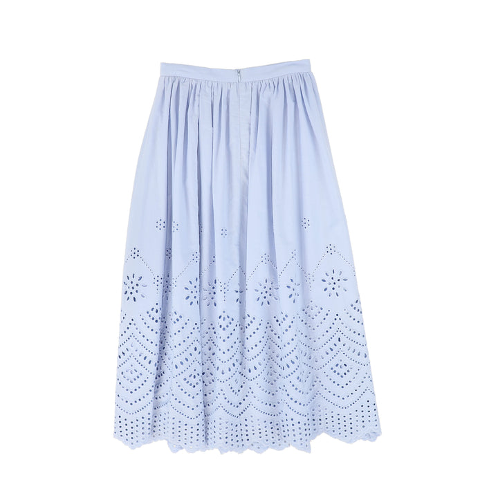 C-25003-Eyelet Detail Midi Skirt Light Blue