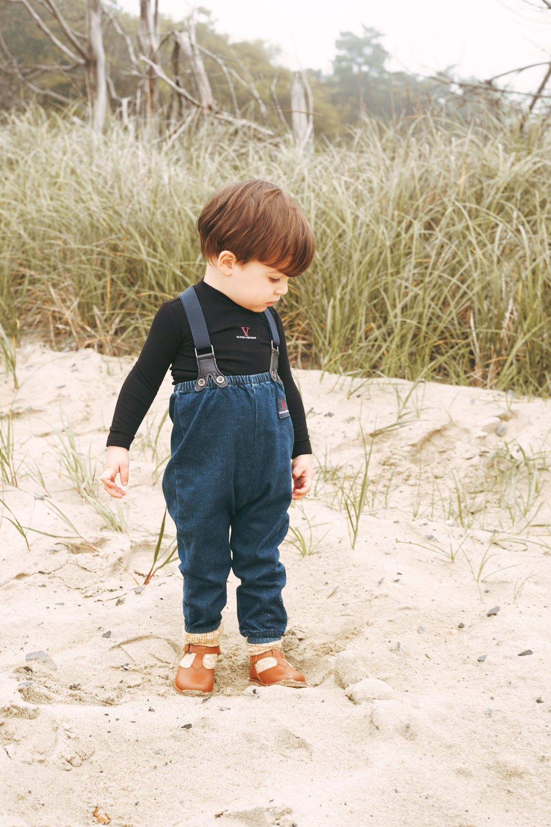 2502BL-BB BOY ROMPER W SUSPENDERS-DENIM BLUE