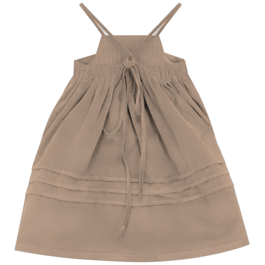2510CA-GIRL DRESS W SMOCKING-CAMEL