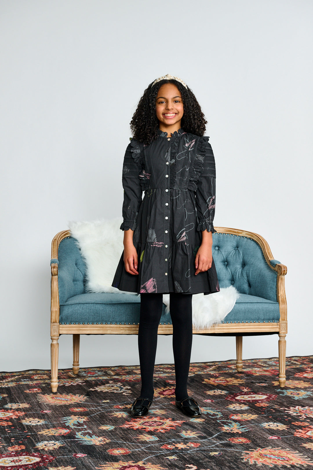 2514 BLACK W/ COLORFUL SCRIBBLE DESIGN DRESS