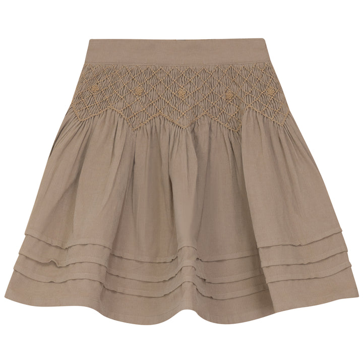 2515CA-GIRL SKIRT W SMOCKING-CAMEL