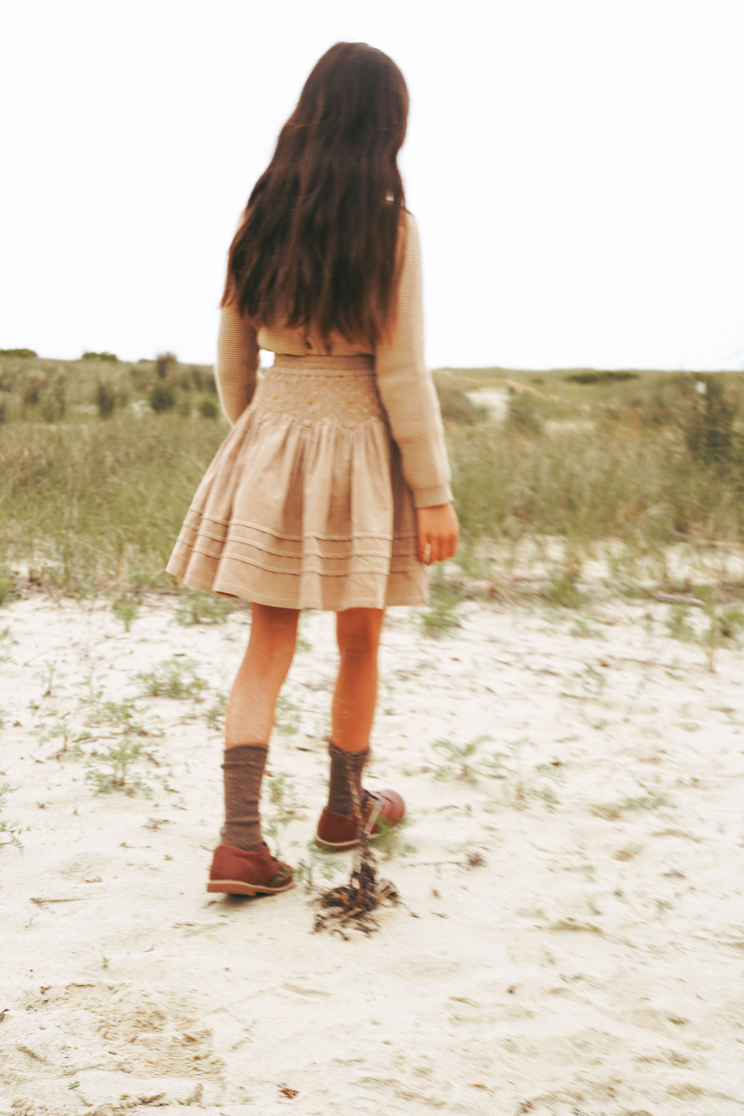 2515CA-GIRL SKIRT W SMOCKING-CAMEL