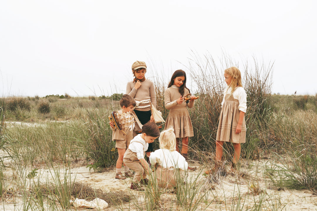 2515CA-GIRL SKIRT W SMOCKING-CAMEL