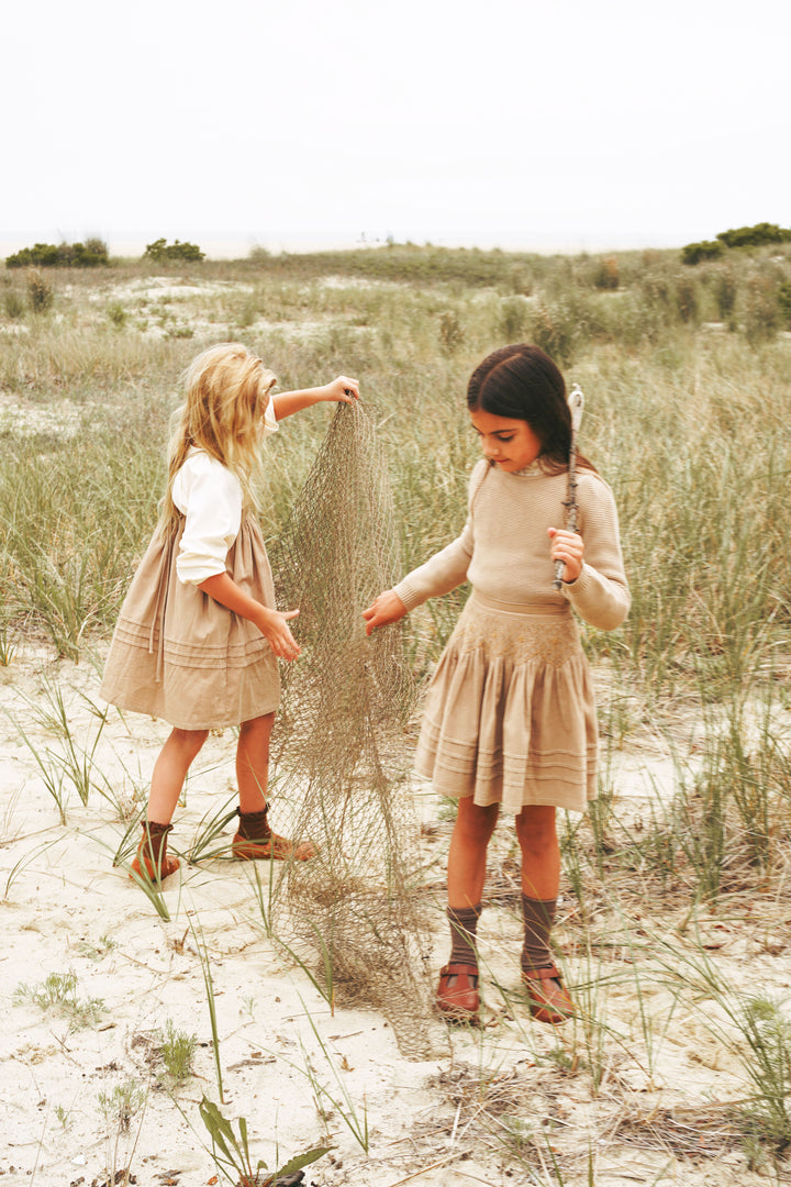 2515CA-GIRL SKIRT W SMOCKING-CAMEL