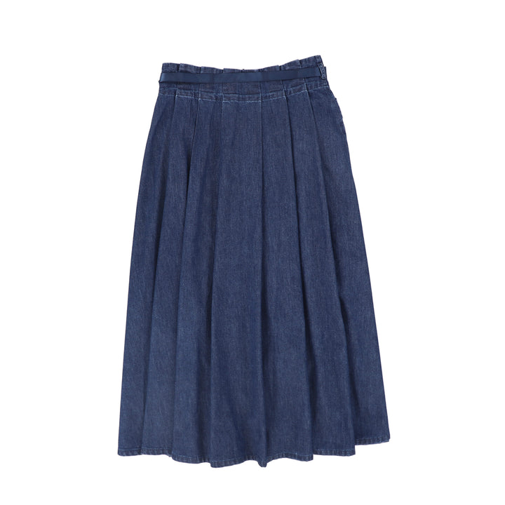 C-25183-Denim Cargo Pocket Pleat Skirt Blue Denim