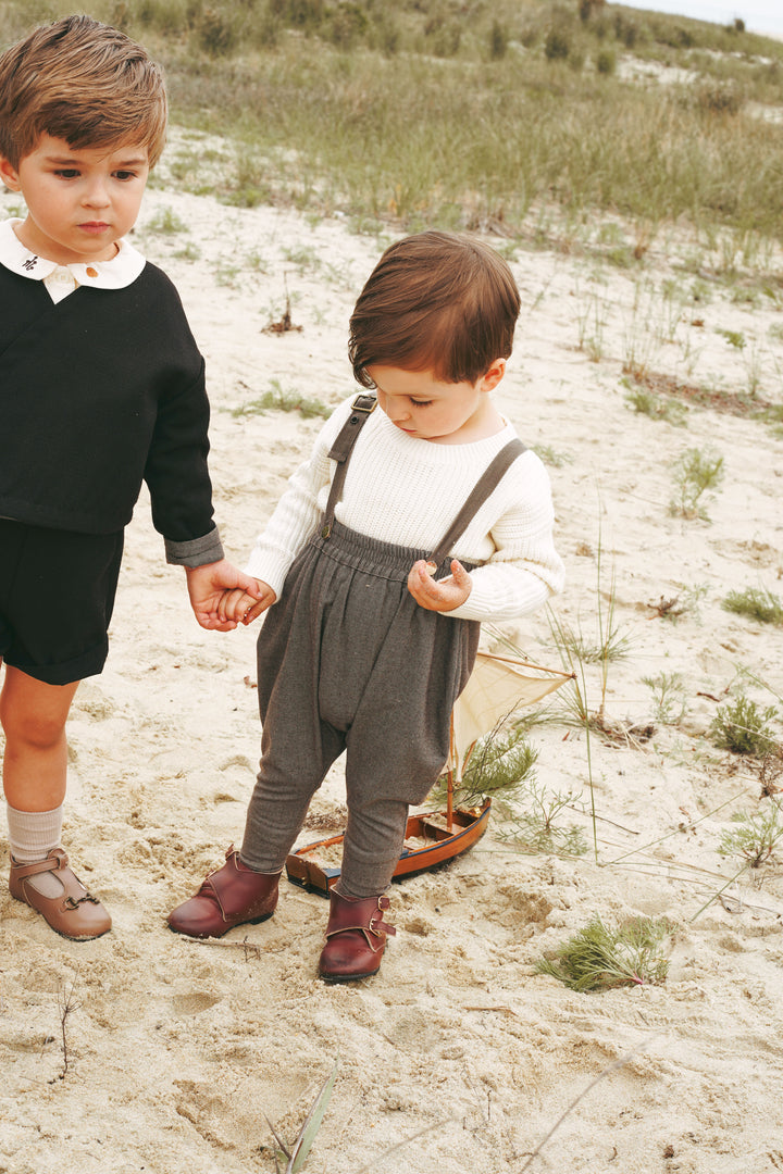 2524BR-BB BOY TWEED ROMPER-BROWN