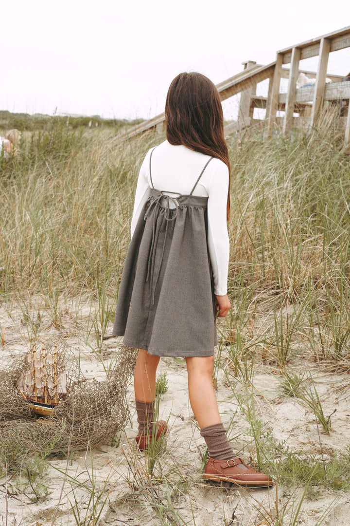 2522BR-GIRL TWEED DRESS-BROWN