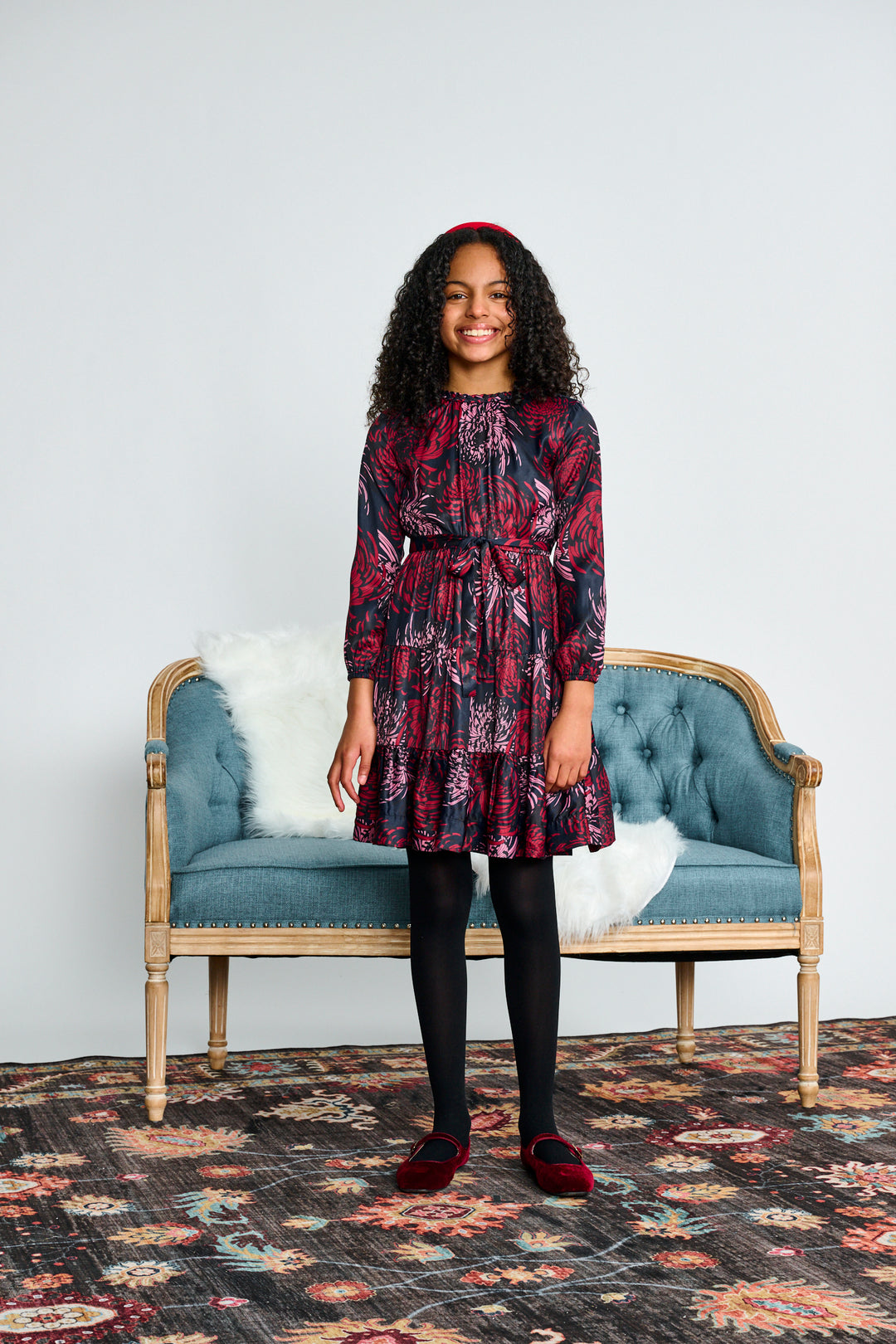 2523 NAVY W/ MAROON BLUSH FLORAL PRINT DRESS