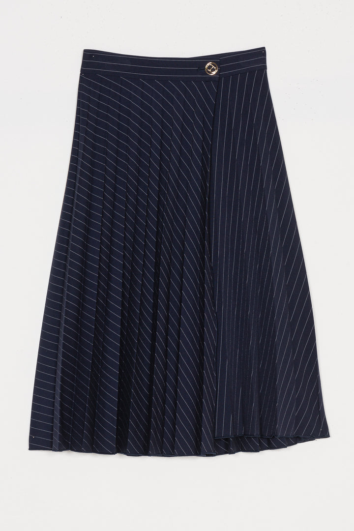 252GJ2043-LONG PLEATED SKIRT-CLASSIC BLUE/STRIPE OFF WHITE
