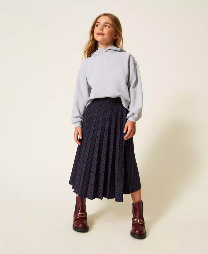 252GJ2043-LONG PLEATED SKIRT-CLASSIC BLUE/STRIPE OFF WHITE