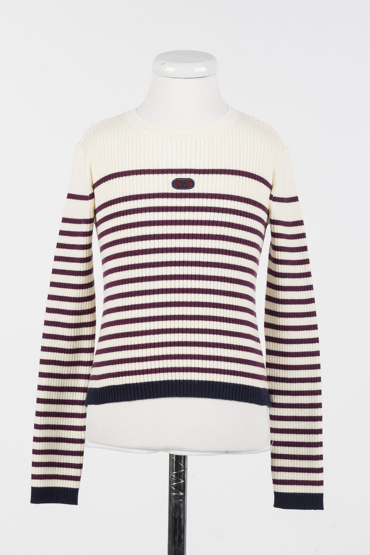 252GJ3035-CREWNECK SWEATER-CREAM/BURGUNDY