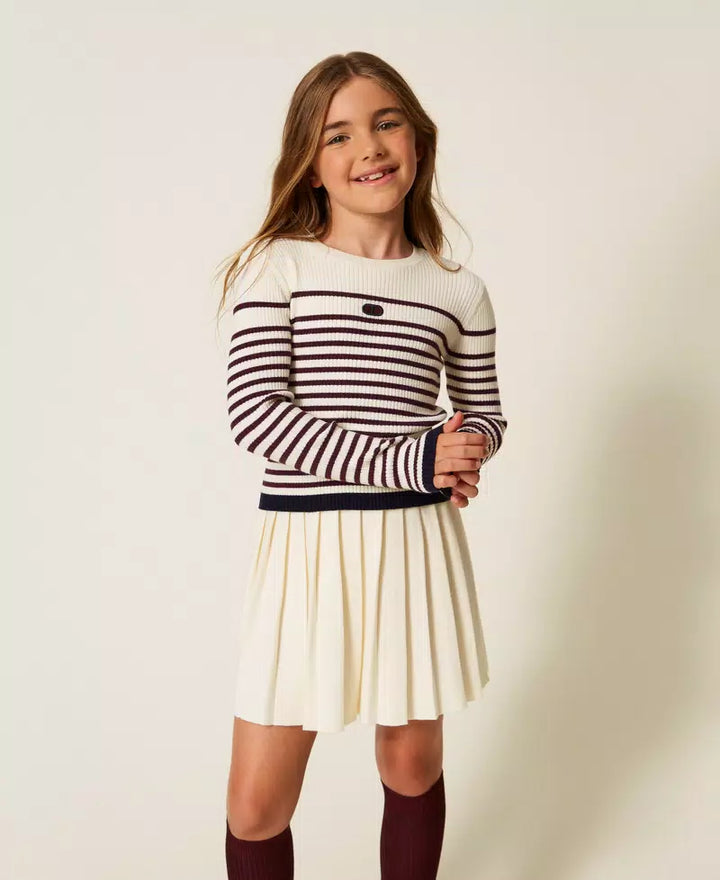 252GJ3035-CREWNECK SWEATER-CREAM/BURGUNDY