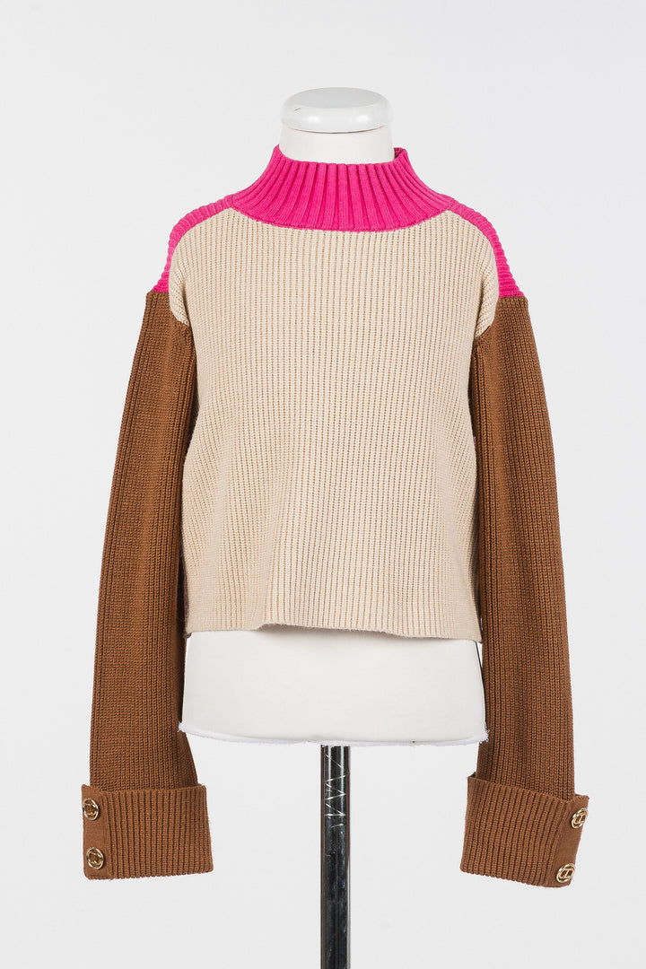 252GJ3060-KNIT TURTLENECK-MUL.BISCUIT/CAMEL/CANDY ROSE