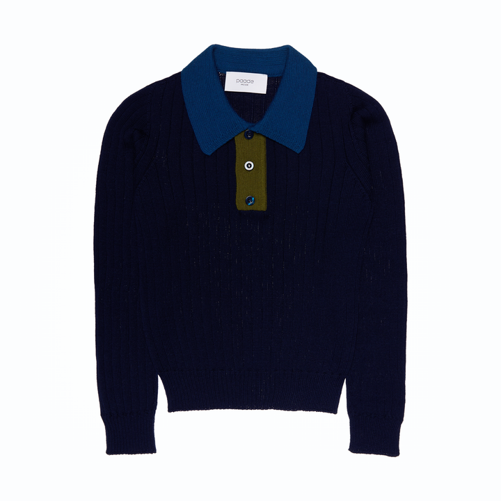 Wool Seamless Polo Shirt-Dark Blue