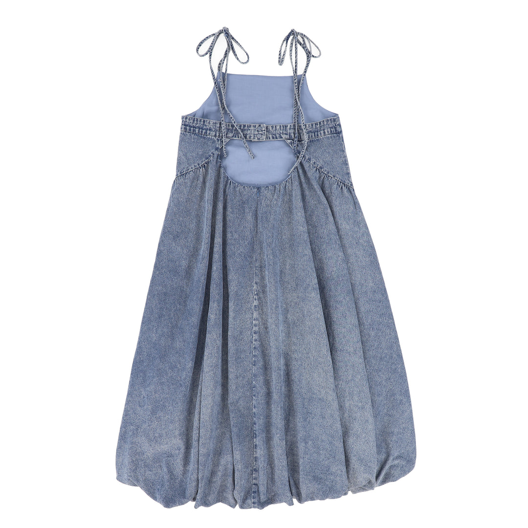 C-25844-Chambray Bubble Midi Dress Blue Denim