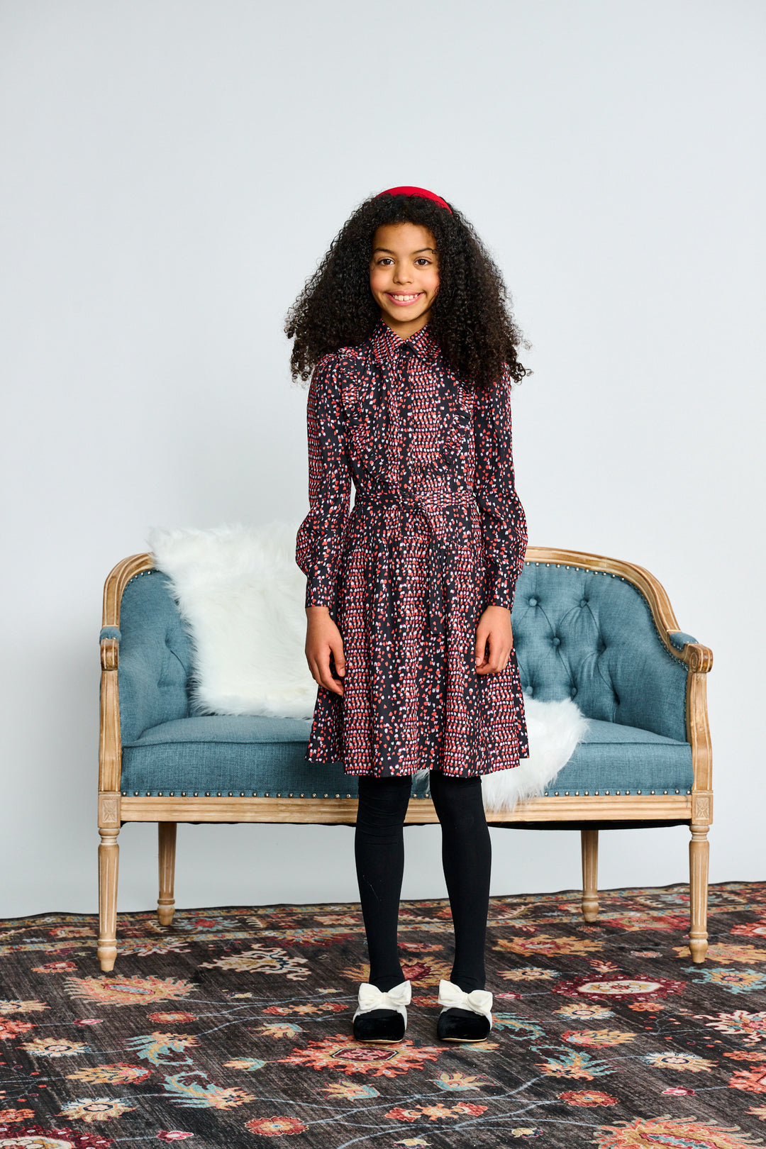 2594 BLACK W/ ORANGE WHITE HEART PRINT DRESS