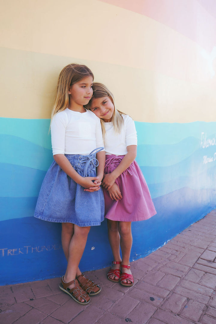 PREORDER 2608-GIRL LONG SLEEVE TSHIRT-WHITE/BLUE