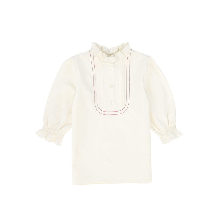 C-26125-Pleated Bib Blouse Ivory