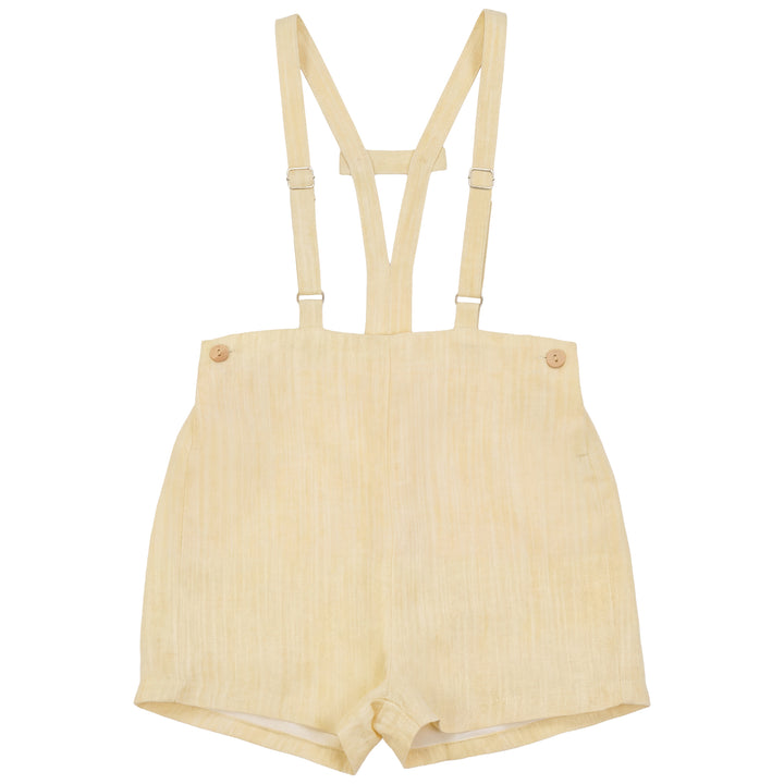 2615-BOY LINEN SHORTS W SUSPENDERS-YELLOW