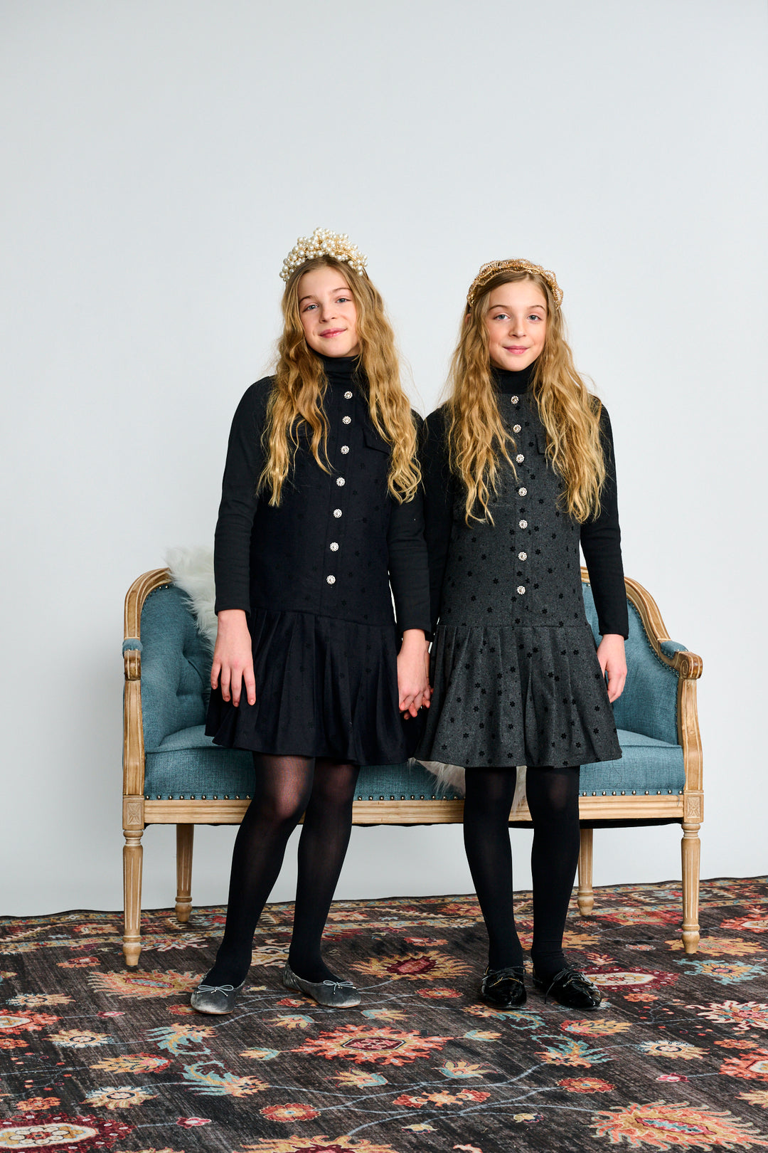 2620-B GREY WOOL W/ BLACK TINY FLOWER DESIGN JUMPER