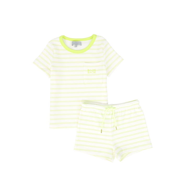 C-26232-Striped Ribbed T-shirt Set-Yellow