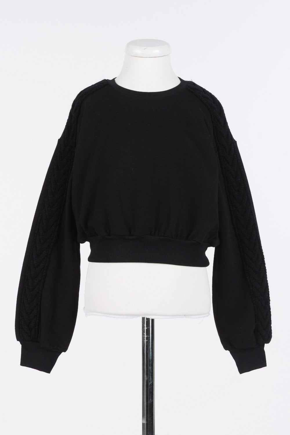 262GJ2273 SWEATSHIRT CREWNECK DETT. BRAID IN KNIT - BLACK