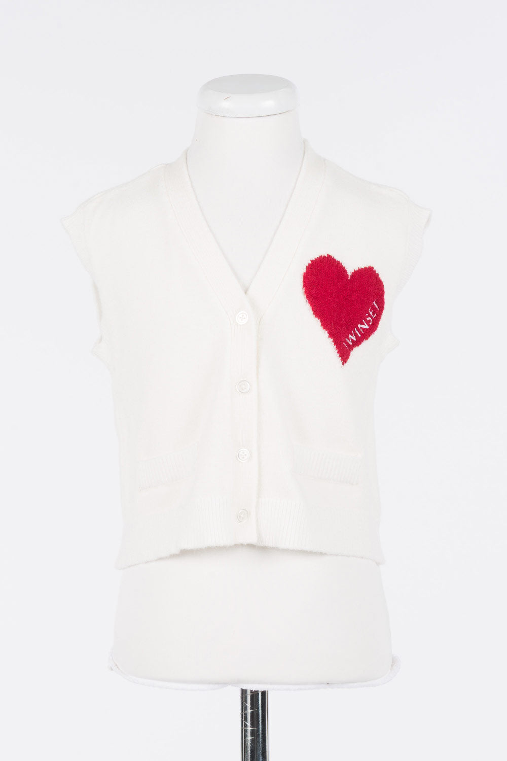 262GJ3041 VEST IN KNIT DETTAGLIO HEART - NEVE/MAGENTA HEART