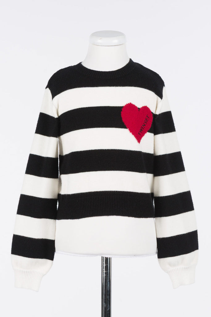 262GJ3042 KNIT DETTAGLIO HEART - RIGA NERO/NEVE/MAGENTA HEART