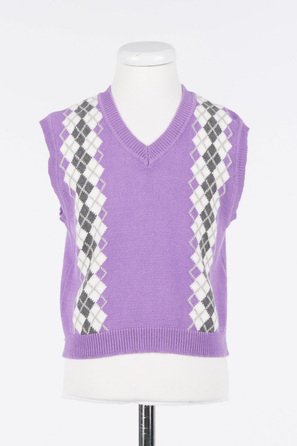 262GJ3050 VEST NECKLINE A "V" IN KNIT - HYACINTH/SNOW RHOMBUS