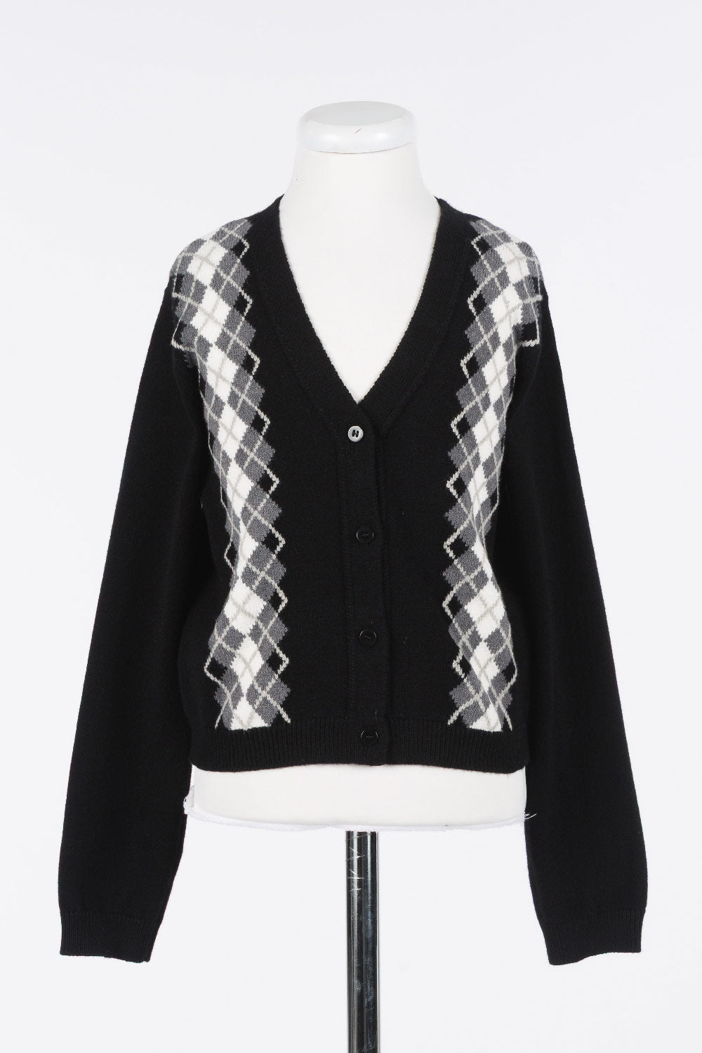 262GJ3051 CARDIGAN A KNIT - BLACK/MEDIA GREY DIAMOND MEL