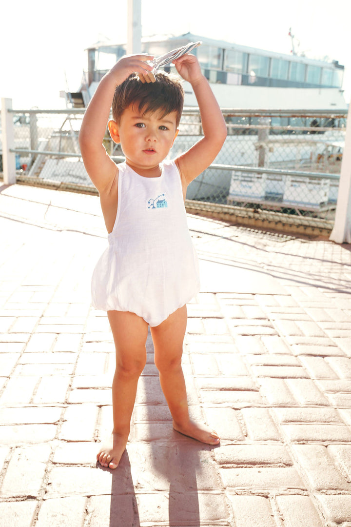 2637-BABY BOY LINEN HOUSE ROMPER-WHITE