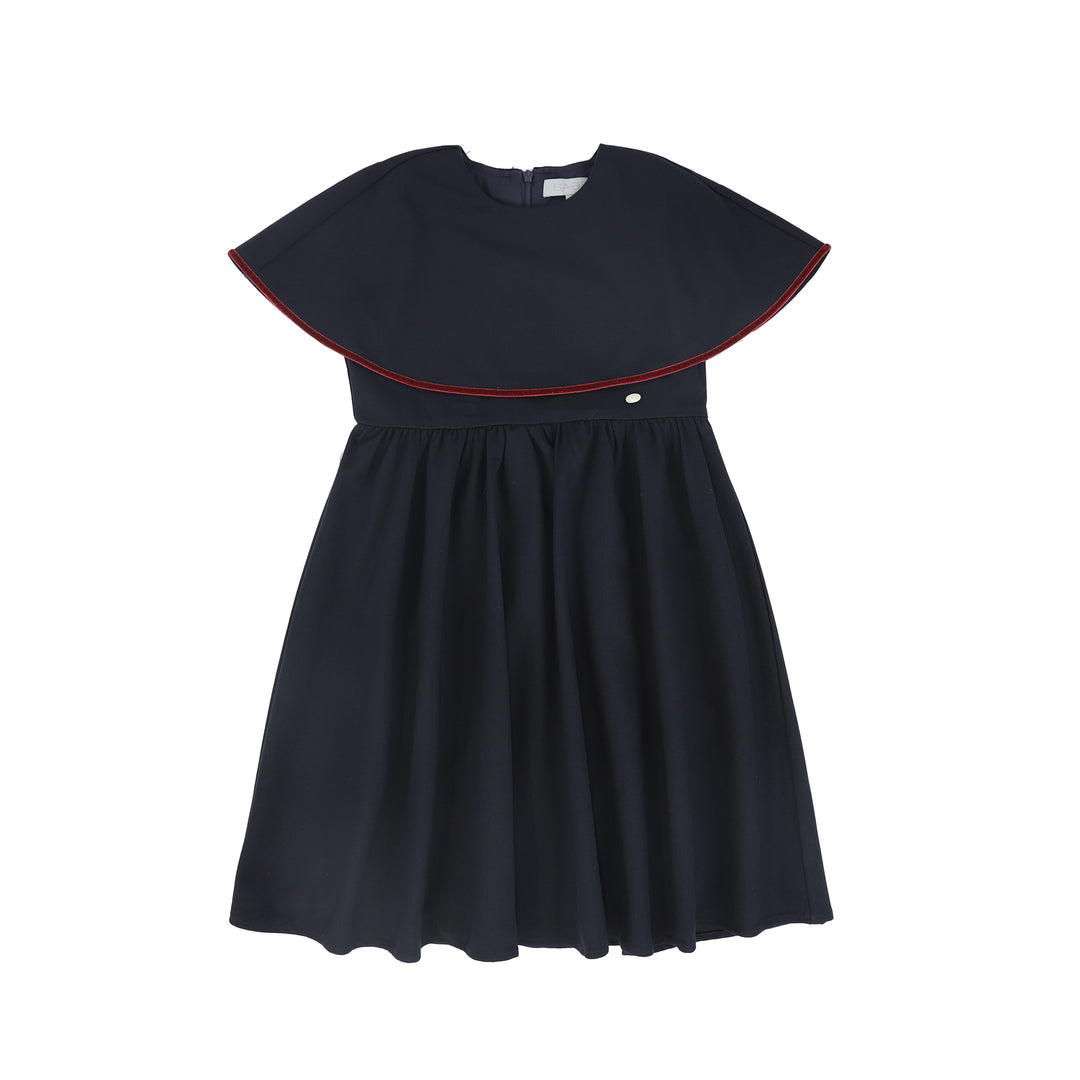 C-26398 Wool Velvet Trim Dress - Navy