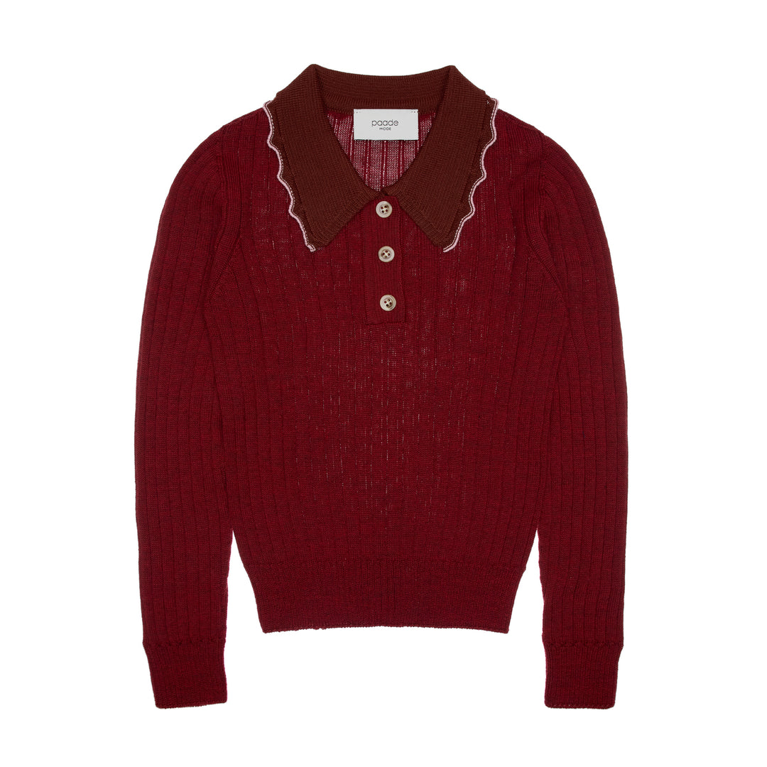 Harriet Merino Wool Polo Shirt Lace - Red