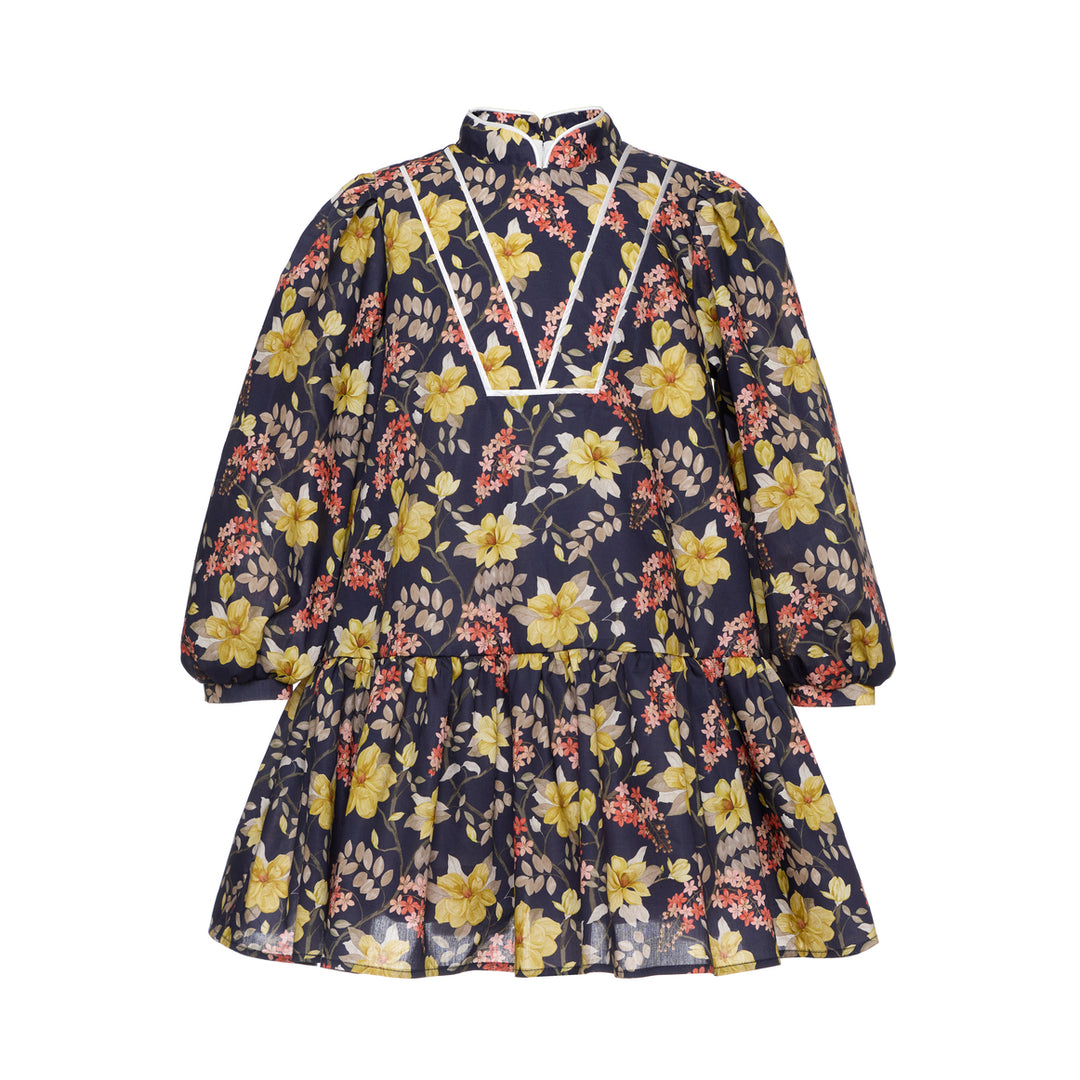 Special Edition Lottie Cotton Dress With Stand-up Collar Longer Length - Multicolor