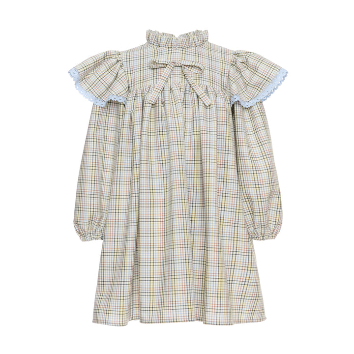 Heather Cotton Dress With Ruffled Stand-up Collar - White