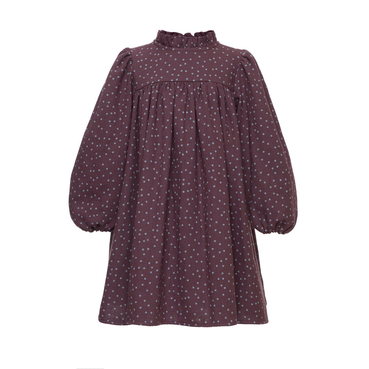 Clover Corduroy Dress With Ruffled Stand-up Collar - Aubergine