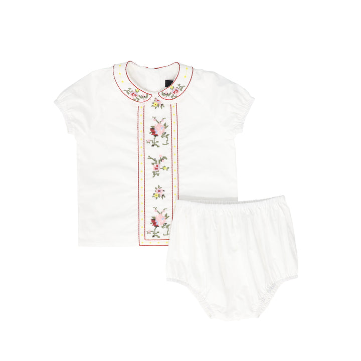 C-26660-Embroidered Flower Trim Bloomer Set White