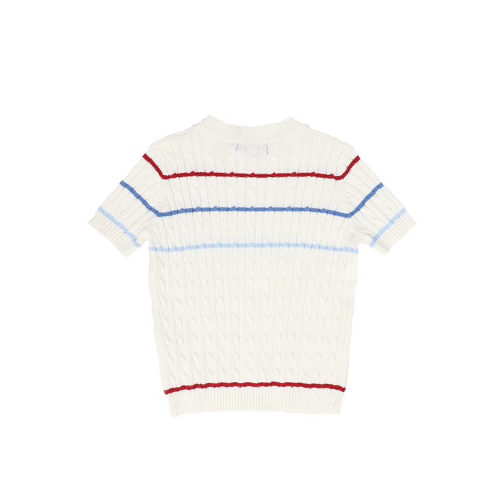 C-26796-Striped Cable Knit SS Sweater Ivory
