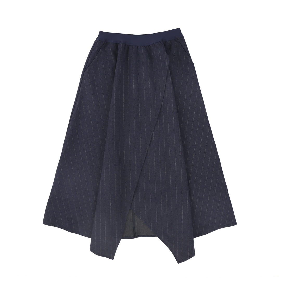 C-26987 Pinstripe Asymmetric Wool Skirt Navy