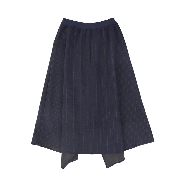 C-26987 Pinstripe Asymmetric Wool Skirt Navy