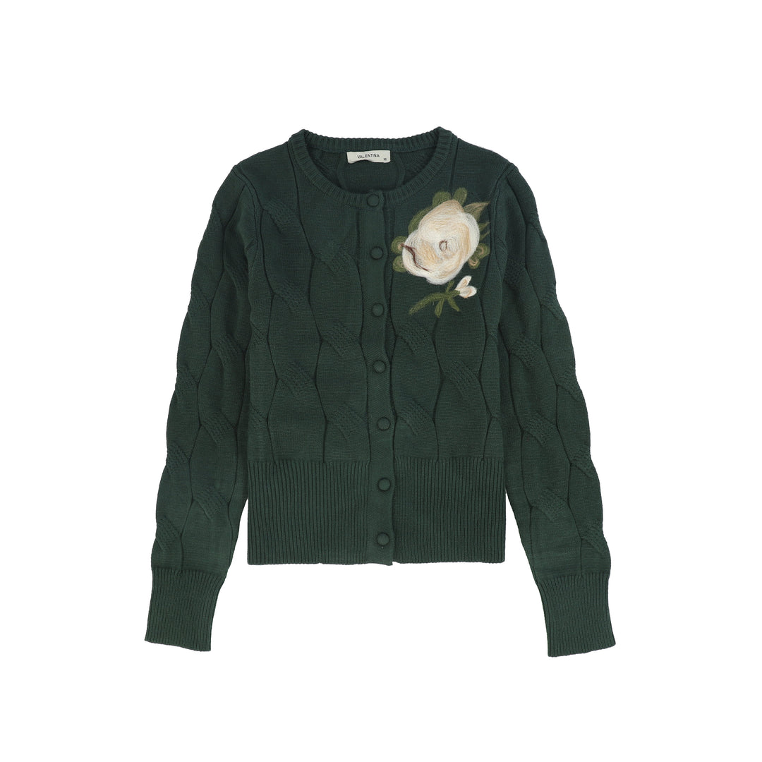 C-27008 Painted Cable Knit Cardigan Green