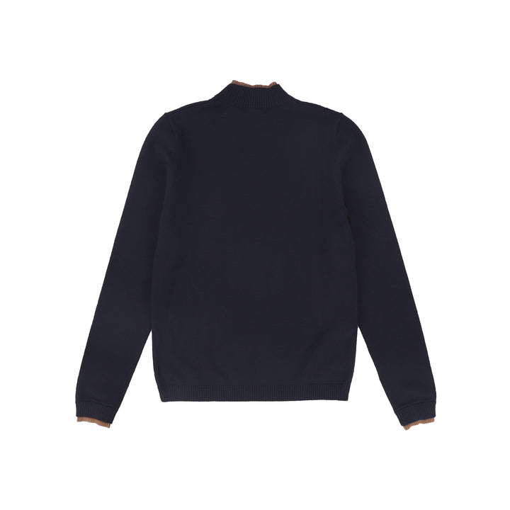 C-27055 Horse Print Knit Turtleneck Navy