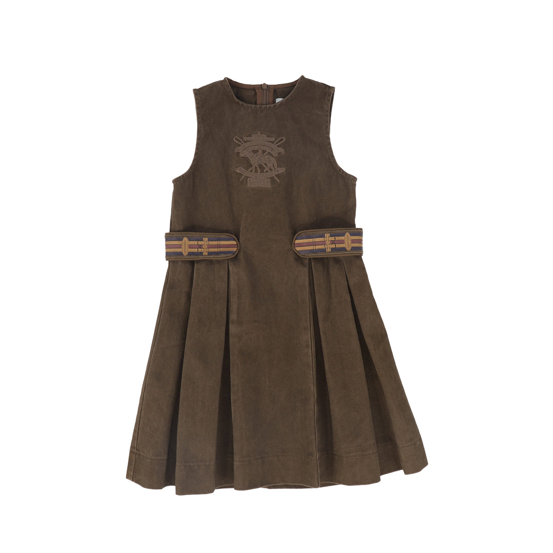 C-27102 Denim Embroidered Pleat Jumper - Brown