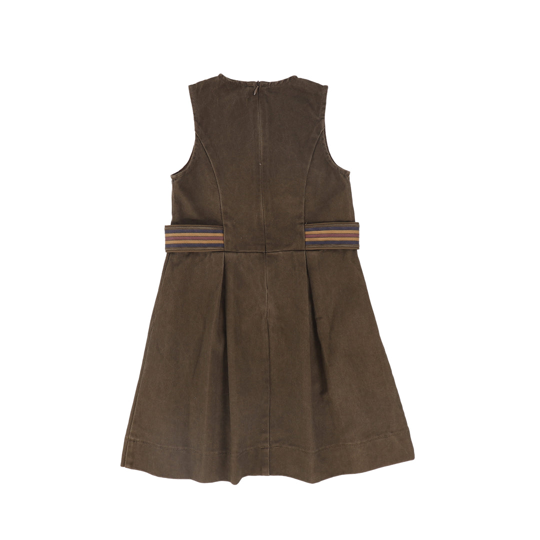 C-27102 Denim Embroidered Pleat Jumper - Brown