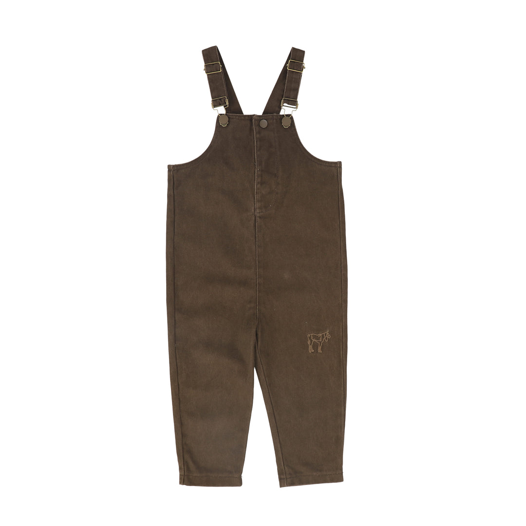 C-27109 Denim Embroidered Overalls - Brown